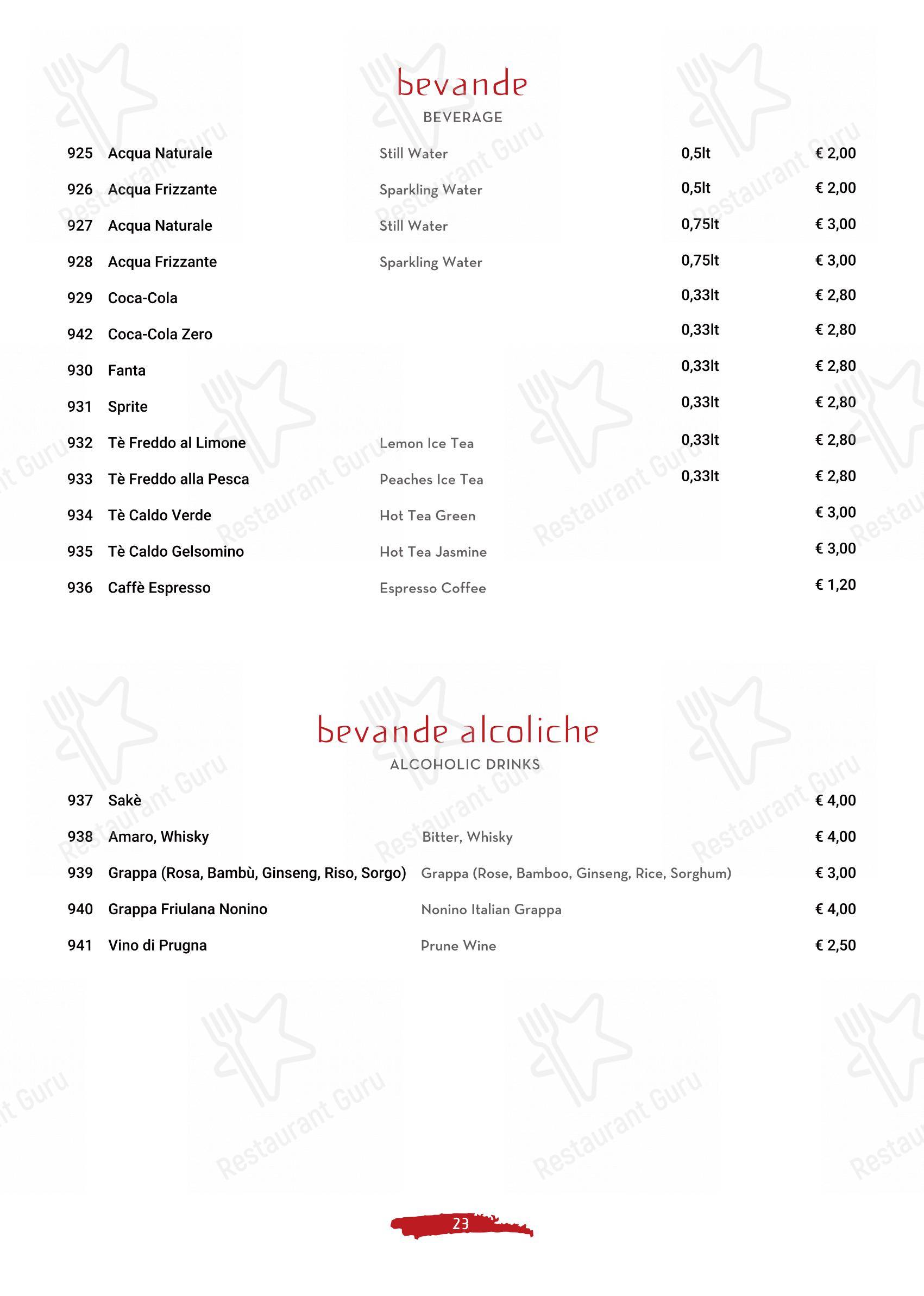 Menu per Terra d'Oriente in Trieste