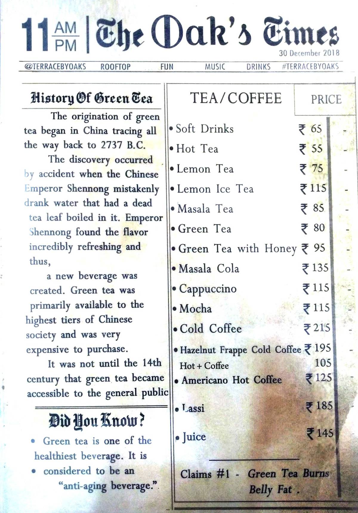 Terrace By Oaks menu