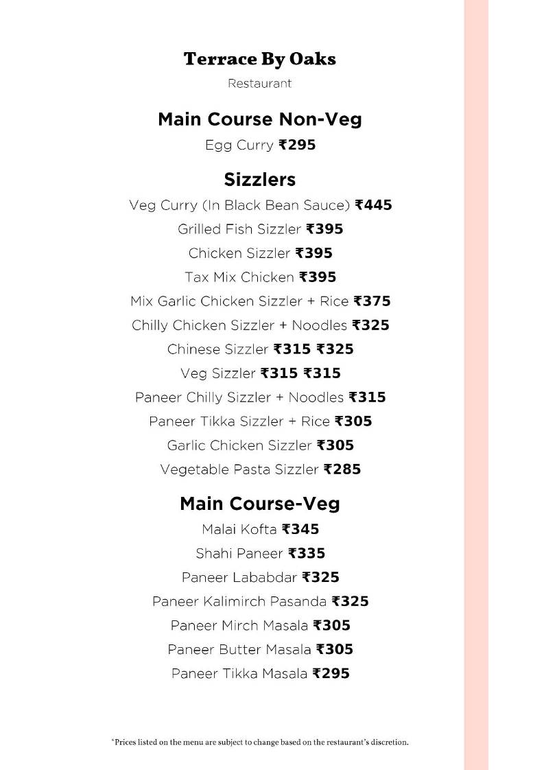 Terrace By Oaks menu