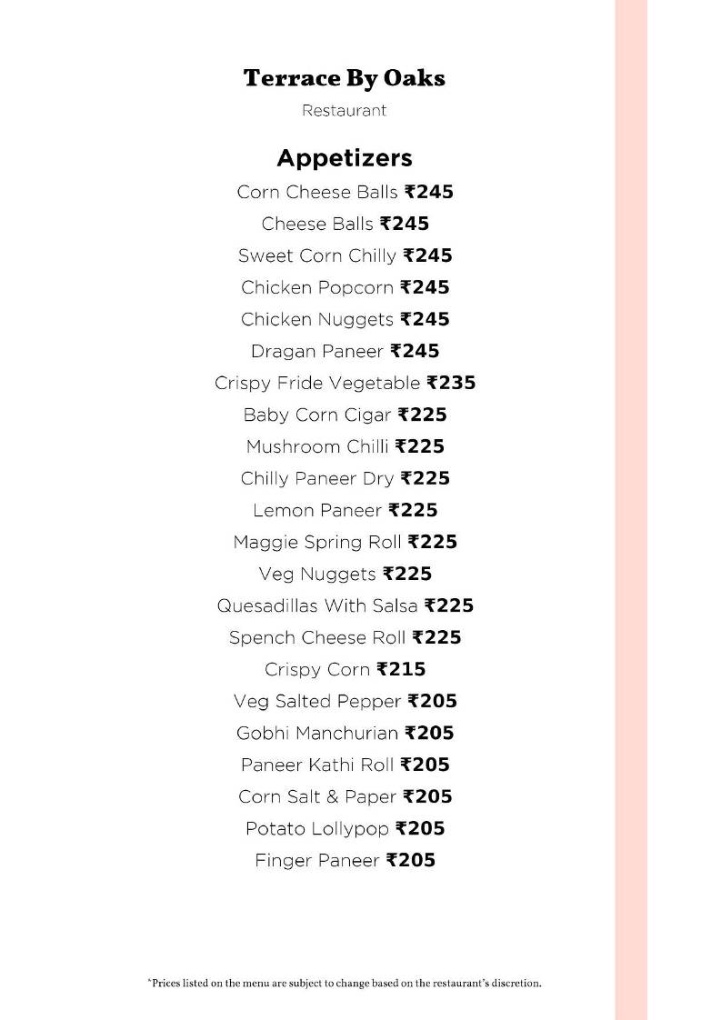 Terrace By Oaks menu
