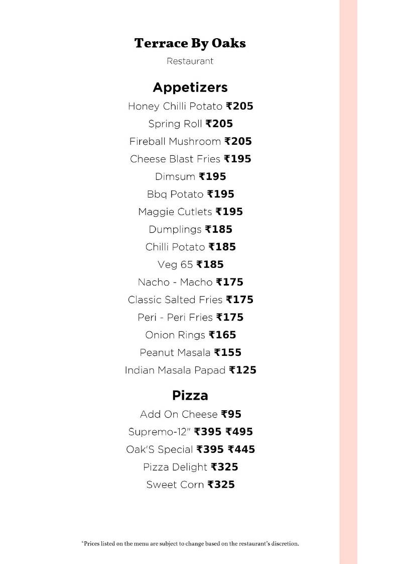 Terrace By Oaks menu
