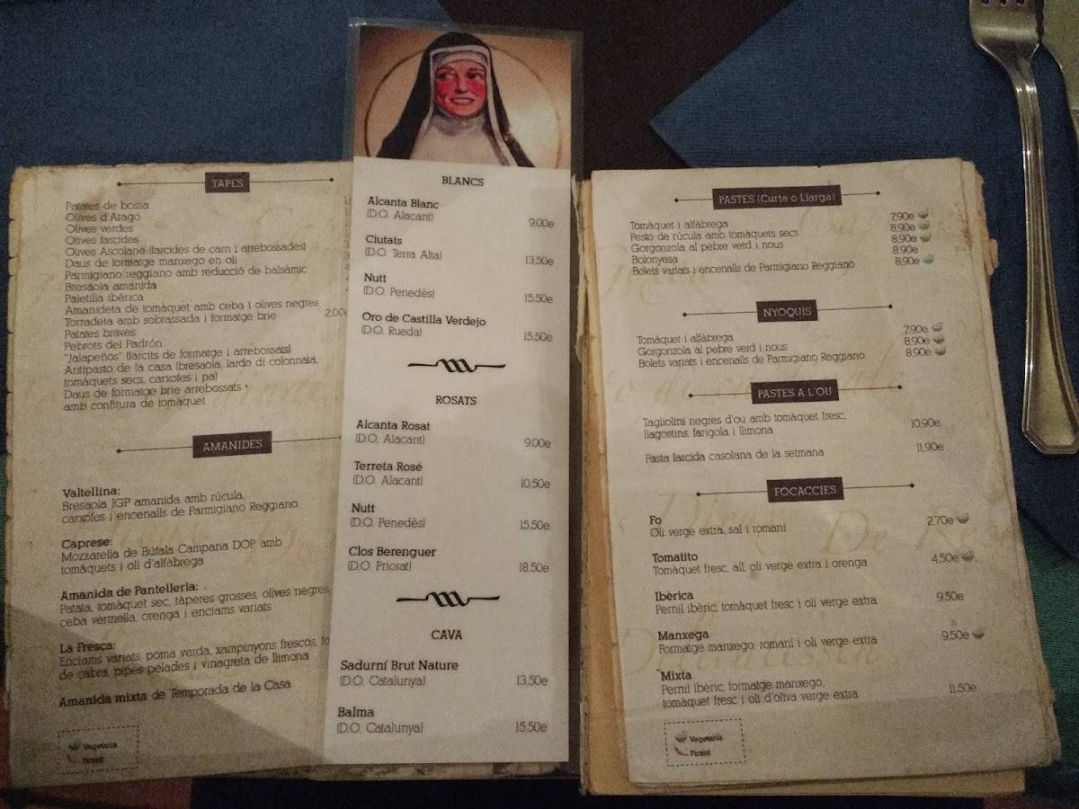 Menu at Teta de Monja pizzeria, Barcelona