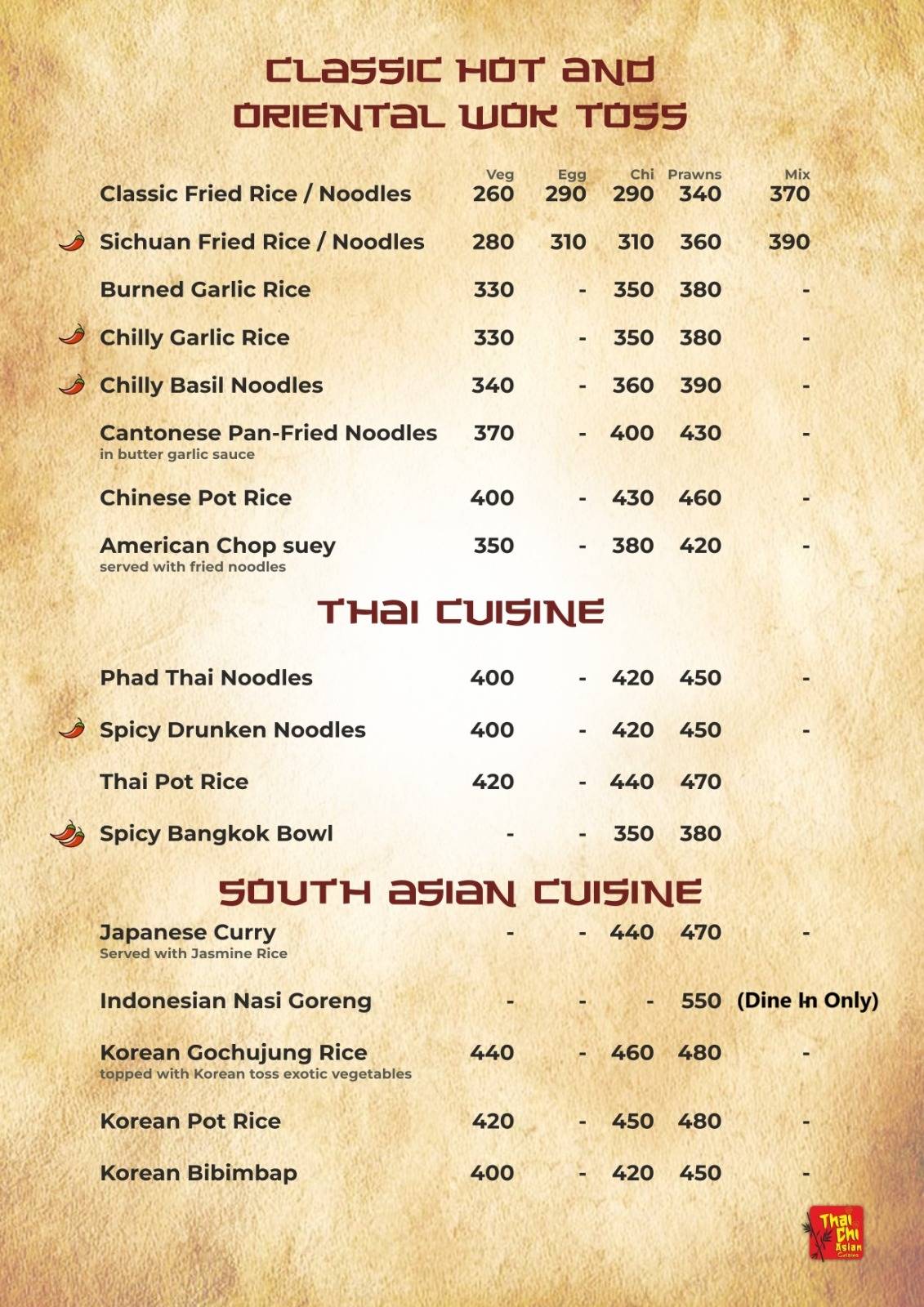 Thai-Chi Asian Cusine menu