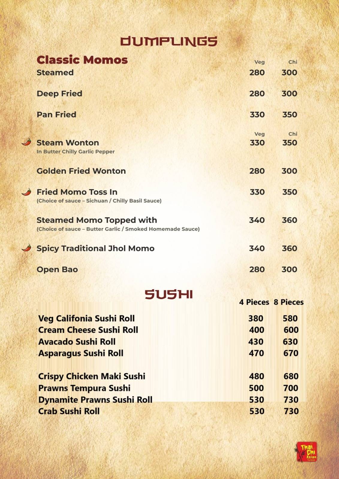 Thai-Chi Asian Cusine menu