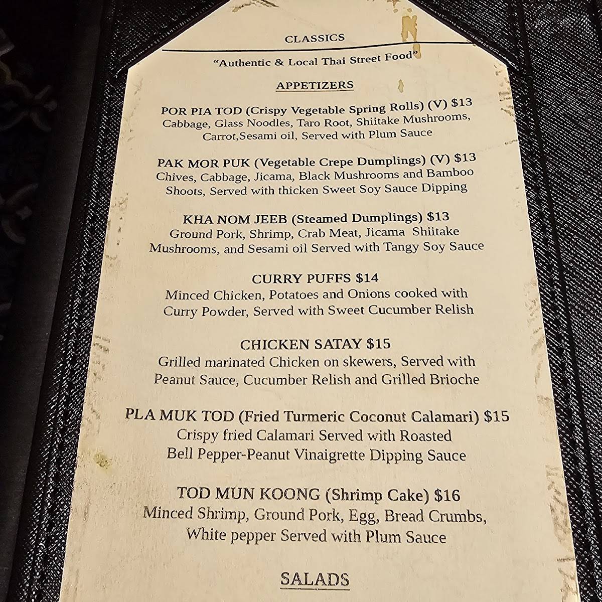 Menu at Thai Villa restaurant, New York City
