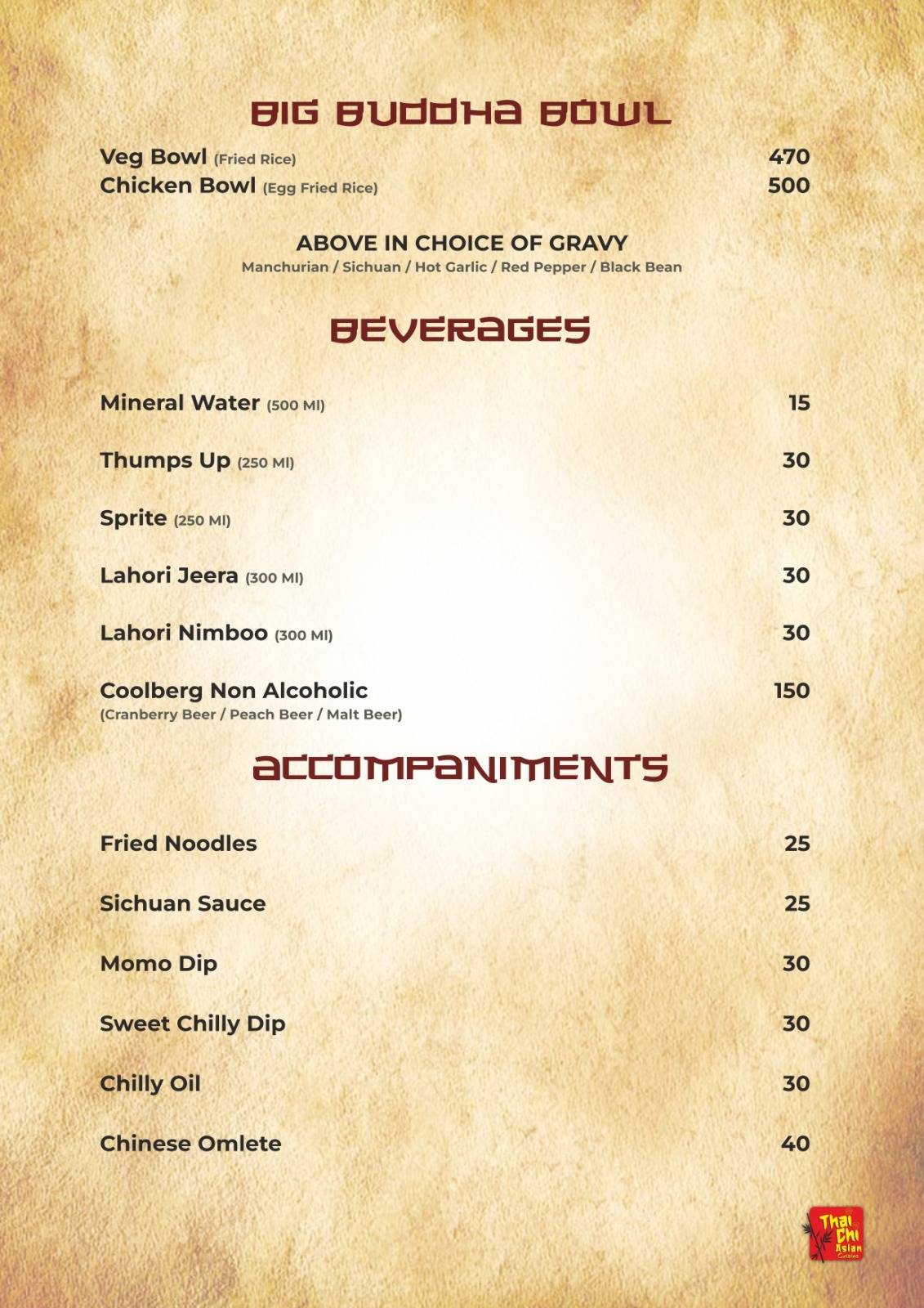 Thai-Chi Asian Cusine menu