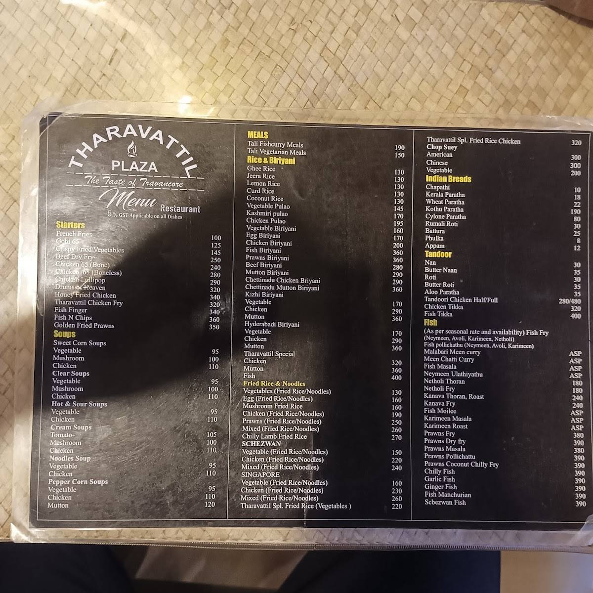 Tharavattil Plaza menu