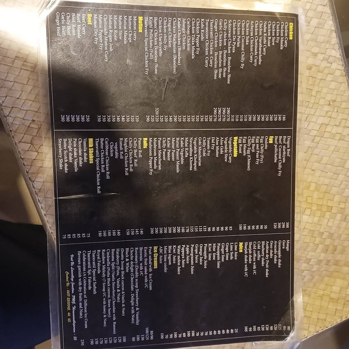 Tharavattil Plaza menu