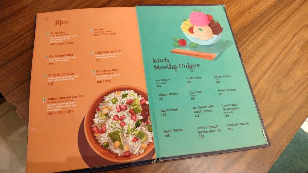 The Adhoc House, Rohtak menu