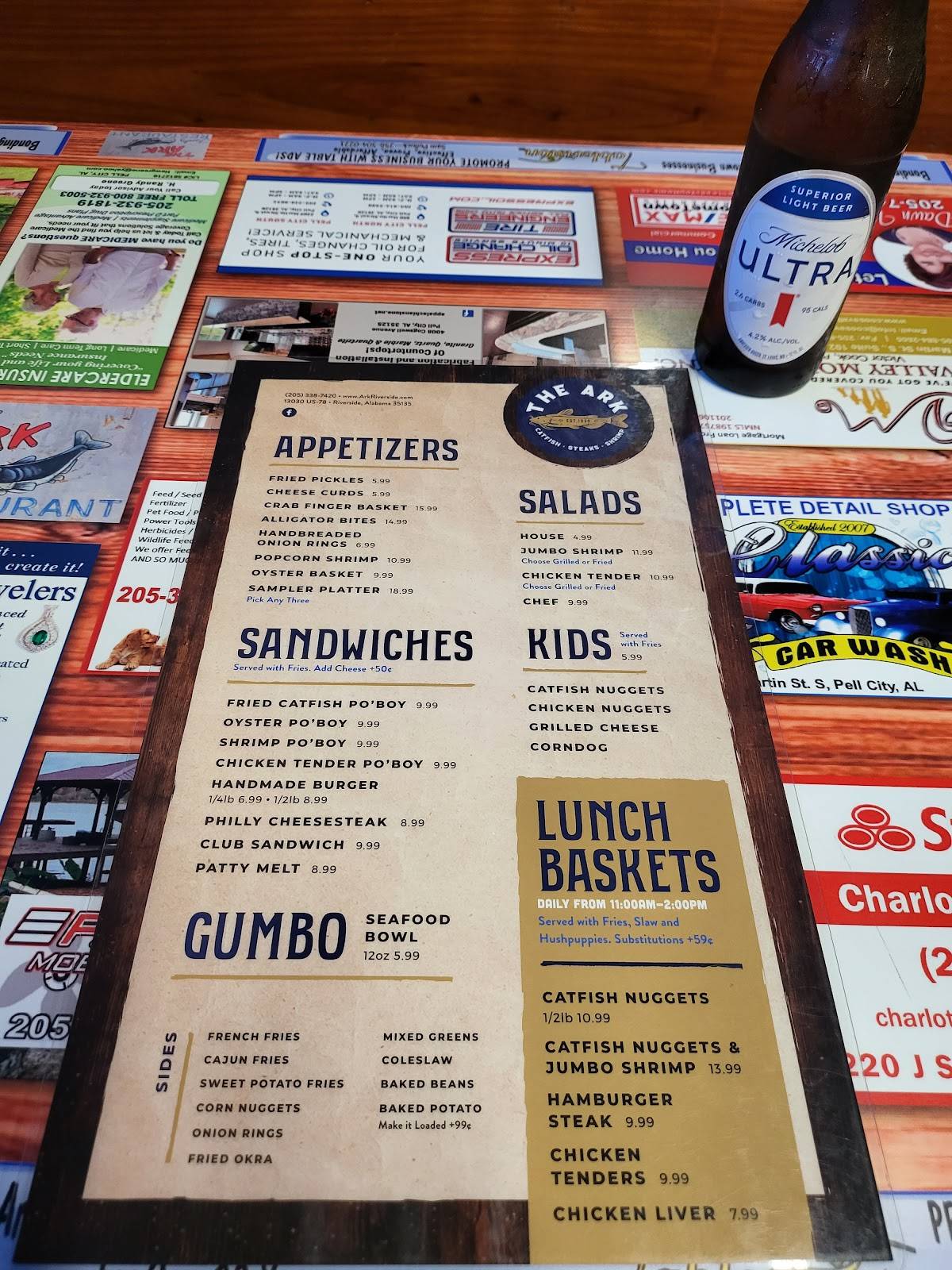 Menu at The Ark restaurant, Riverside, US-78