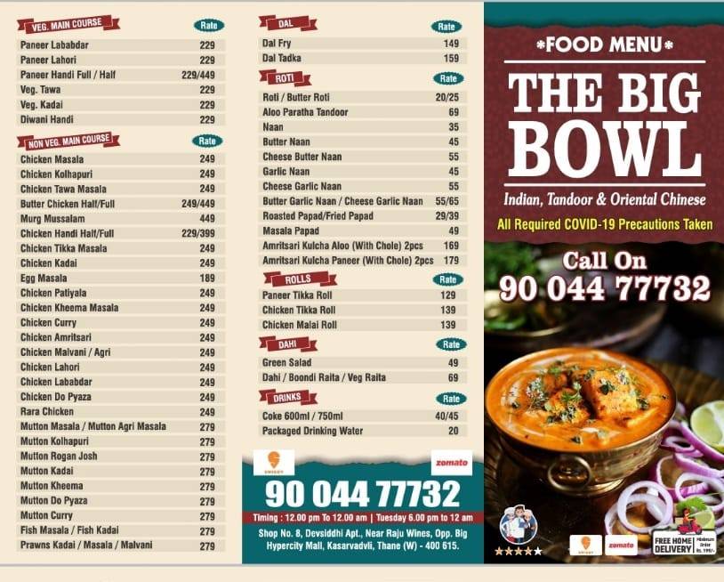 The Big Bowl menu