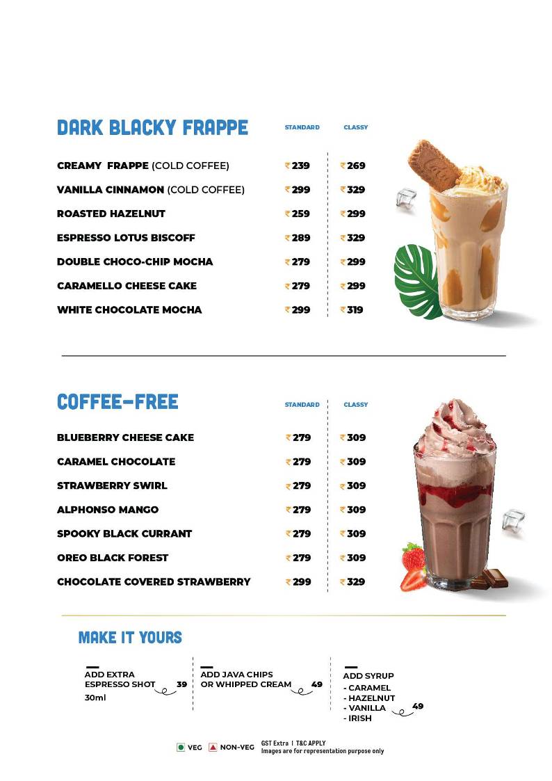 The Black Coffee Cafe menu