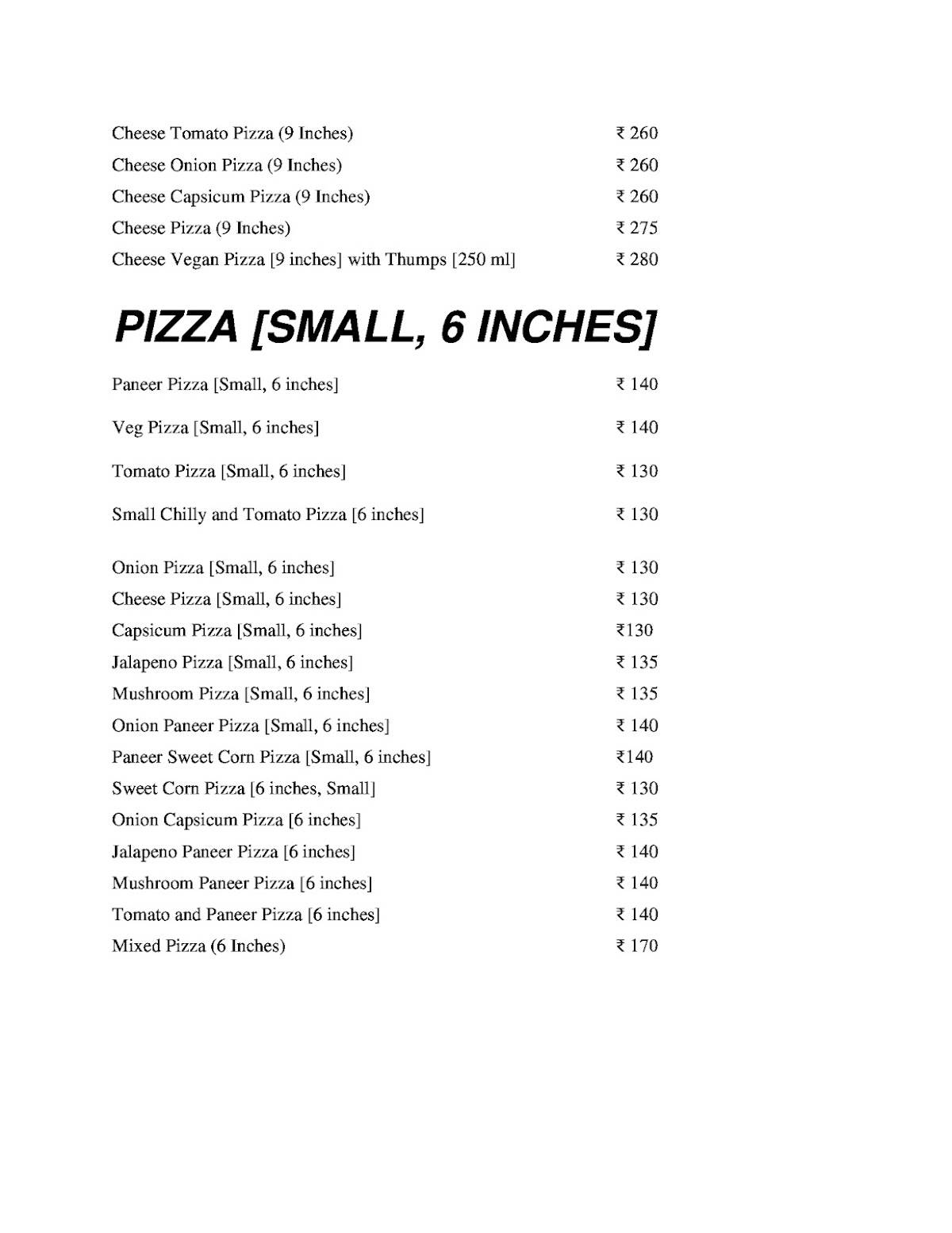 The Burger Club menu