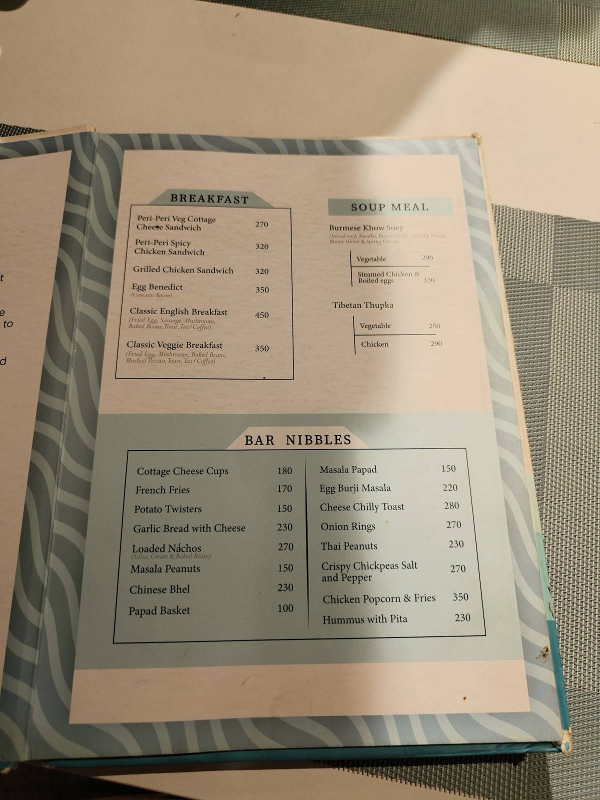 The Cabana menu
