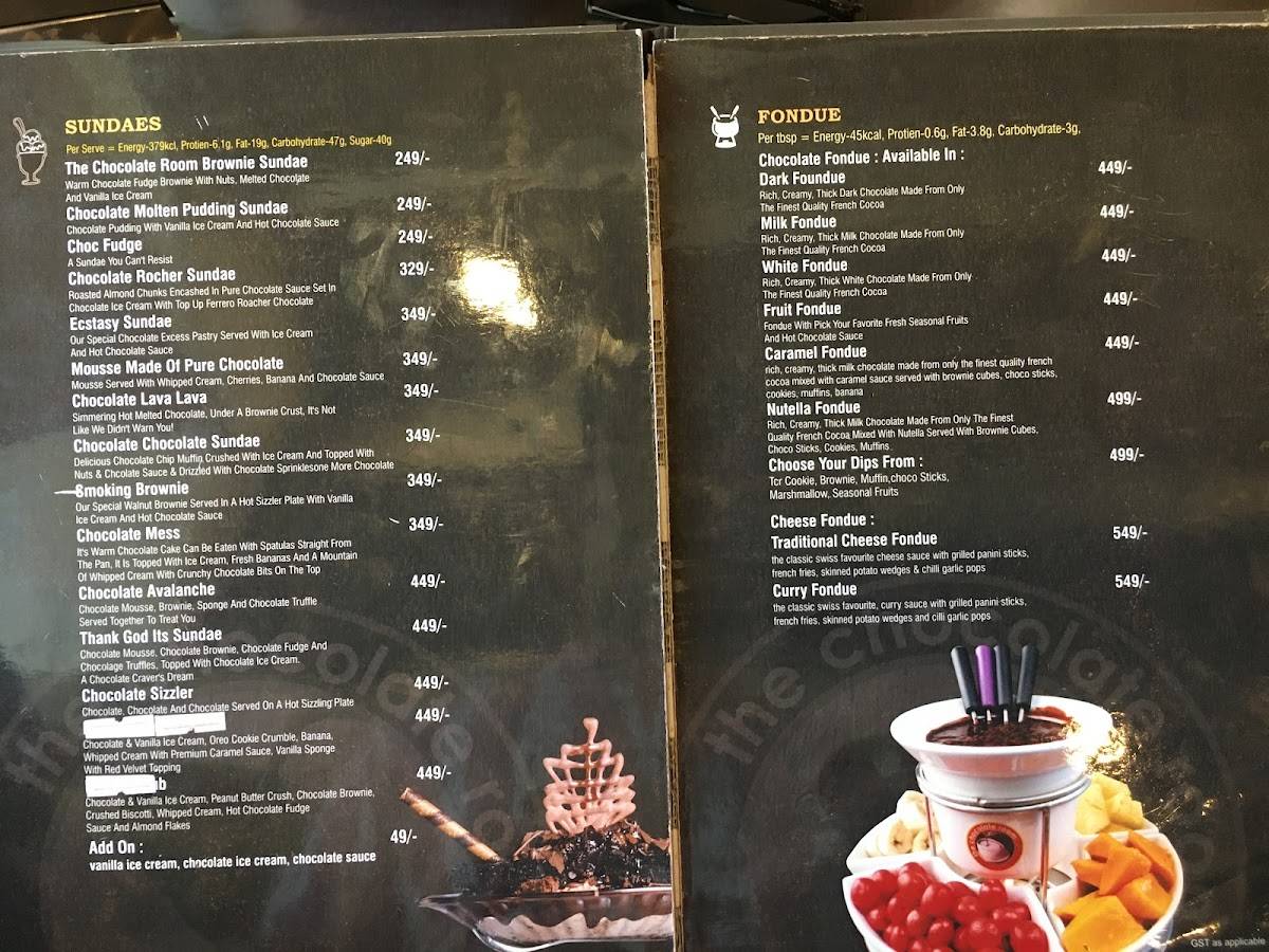 The Chocolate Room menu