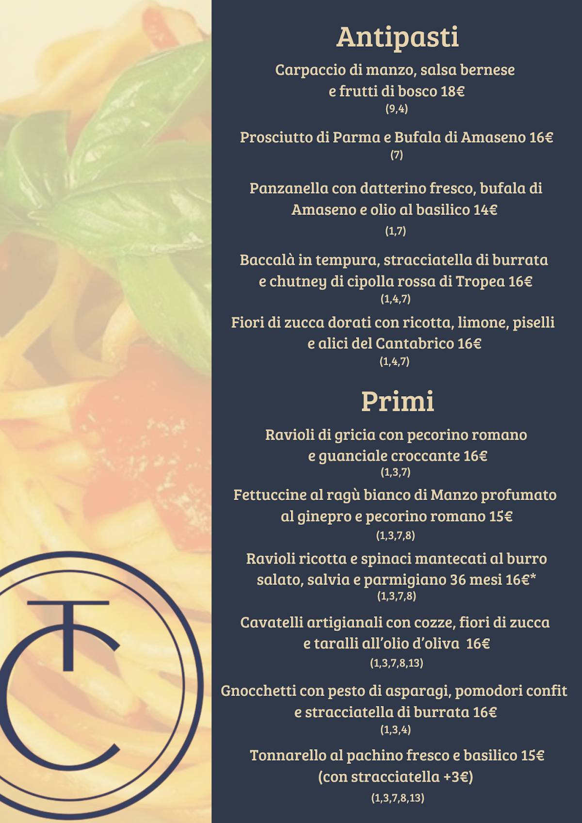 Menu di The Club Parco di Roma Ristorante e Location Eventi Roma Nord 
