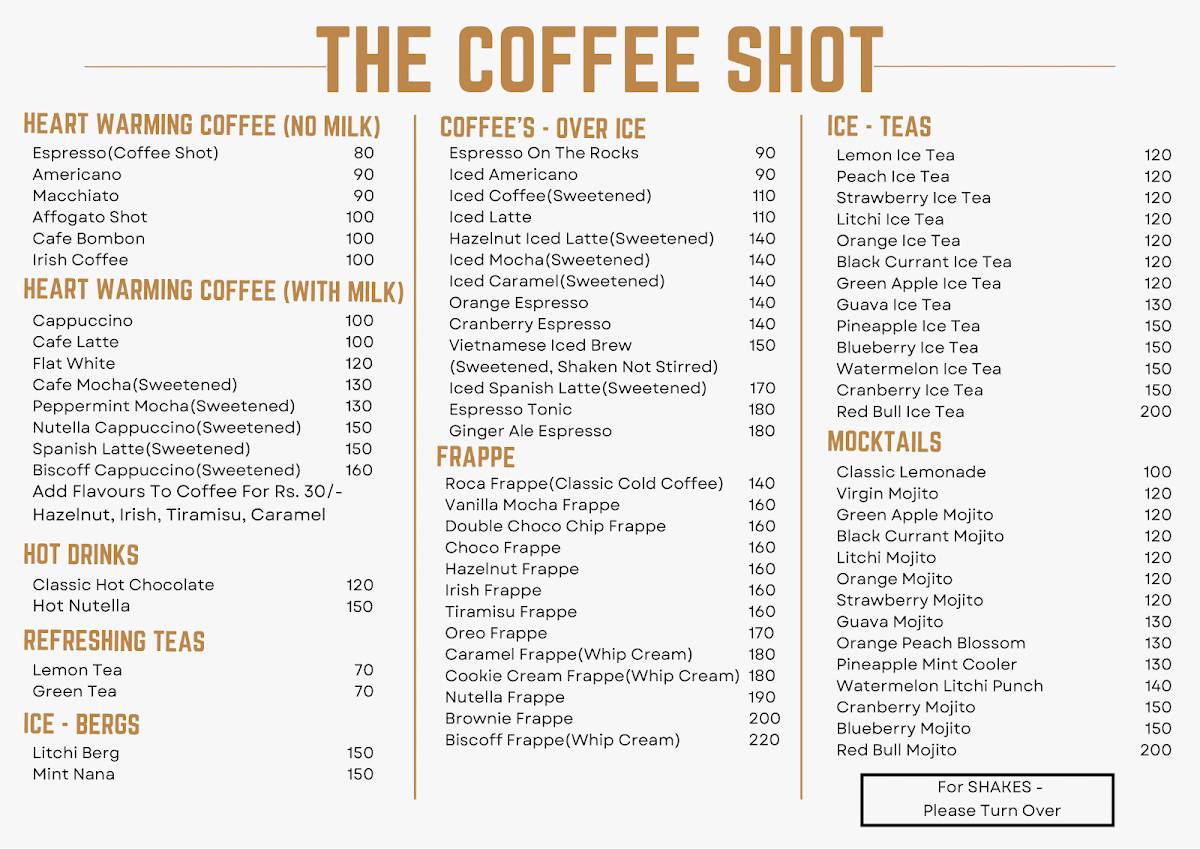 The Coffee Shot - Mansarovar menu
