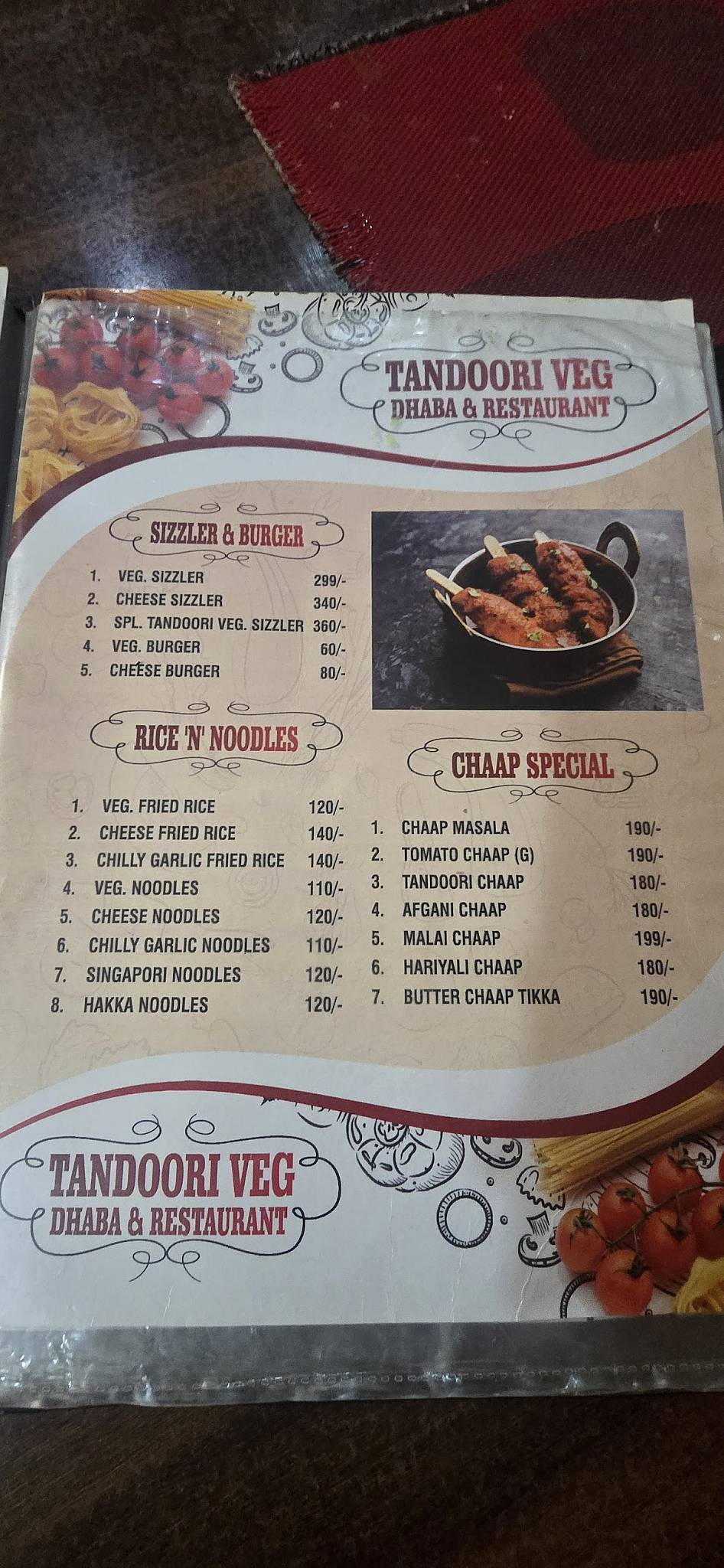 The DHABA menu