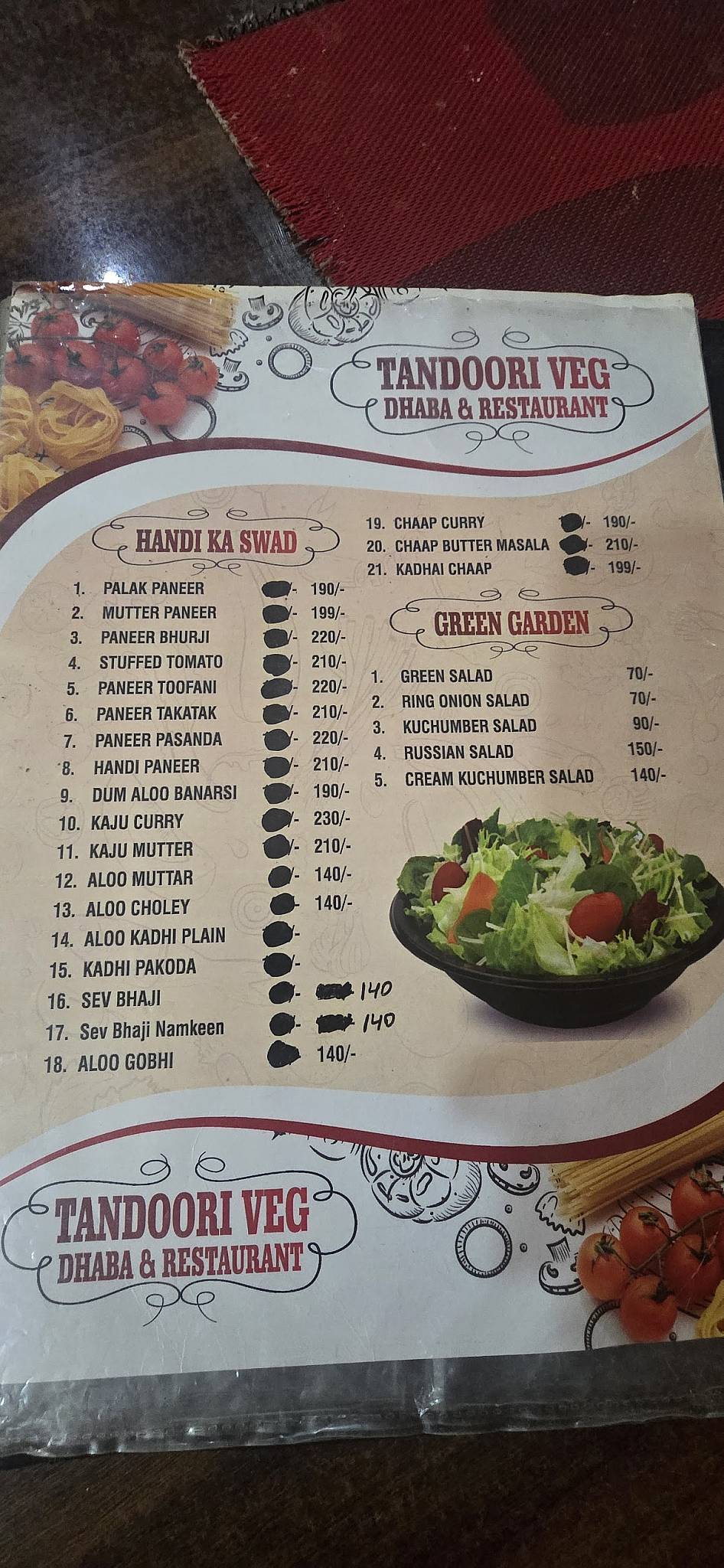 The DHABA menu