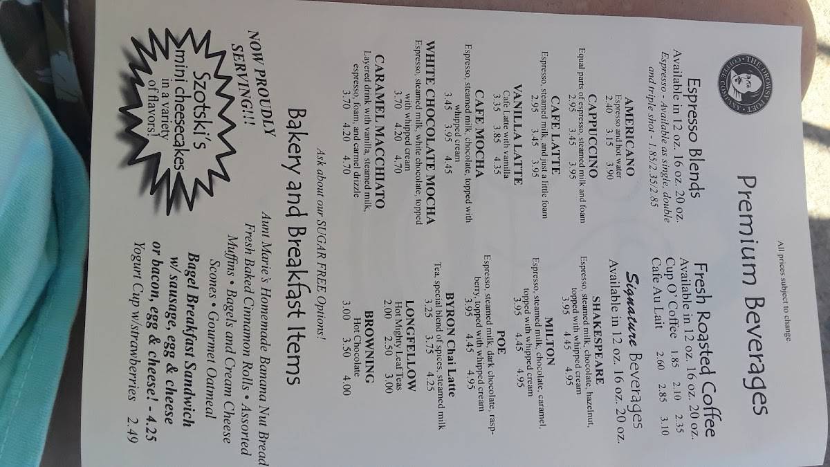 Menu at The Drowsy Poet Coffee Co. Coffee Break Cafe, Pace, Woodbine Rd