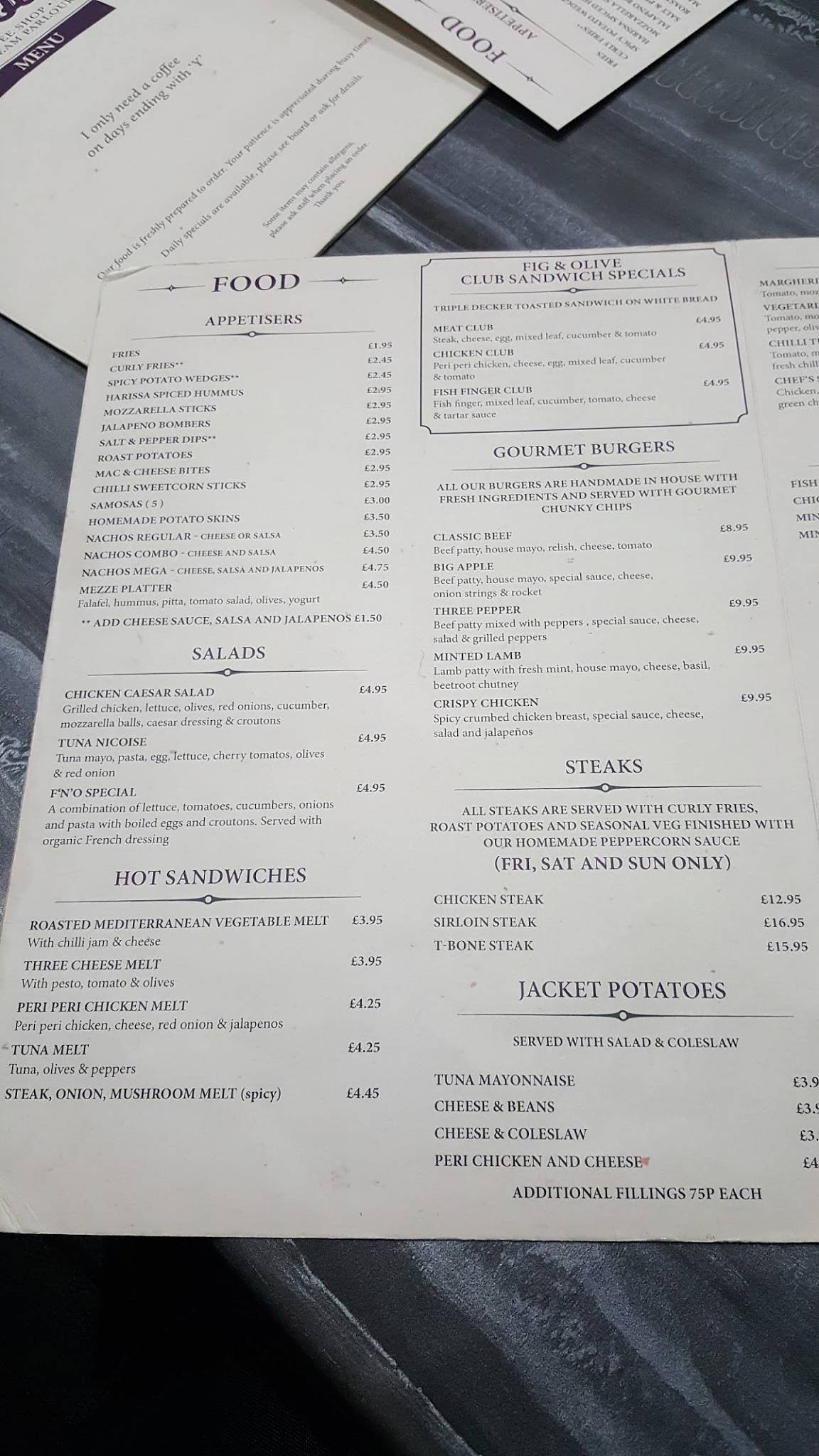 Menu at The Fig & The Olive restaurant, Blackburn