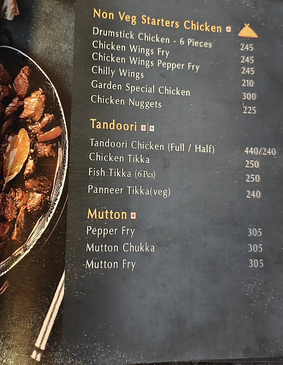 The Garden Restaurant menu