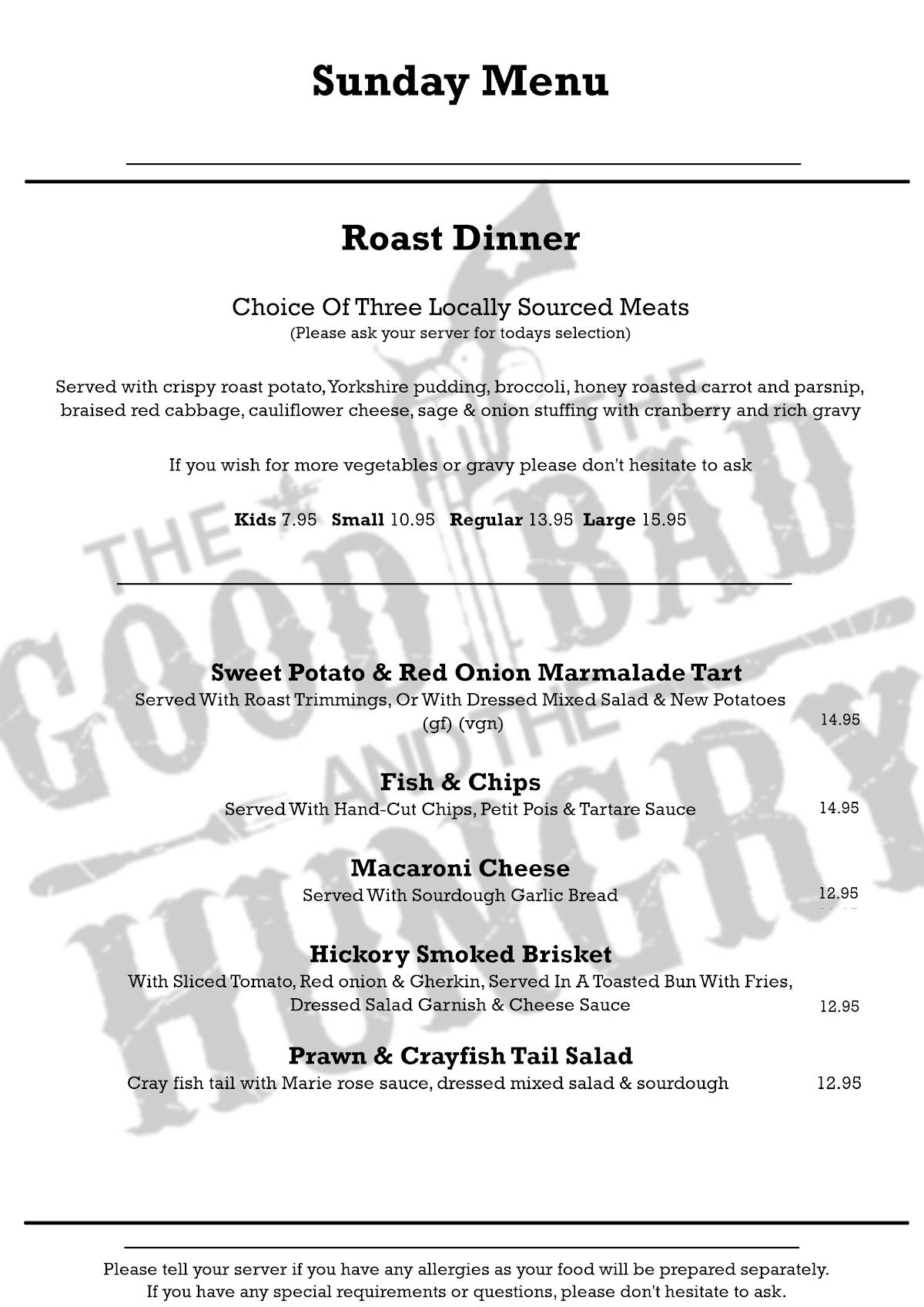 Menu at The Good The Bad & The Hungry cafe, Fressingfield