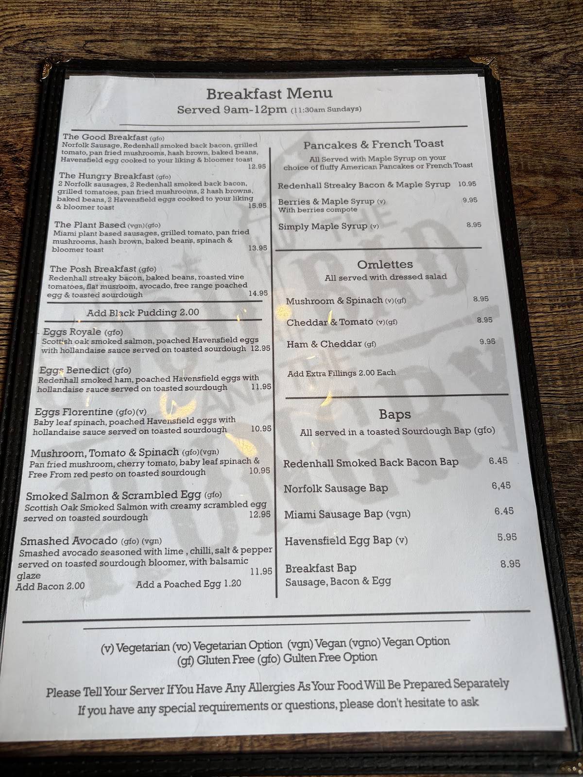 Menu at The Good The Bad & The Hungry cafe, Fressingfield