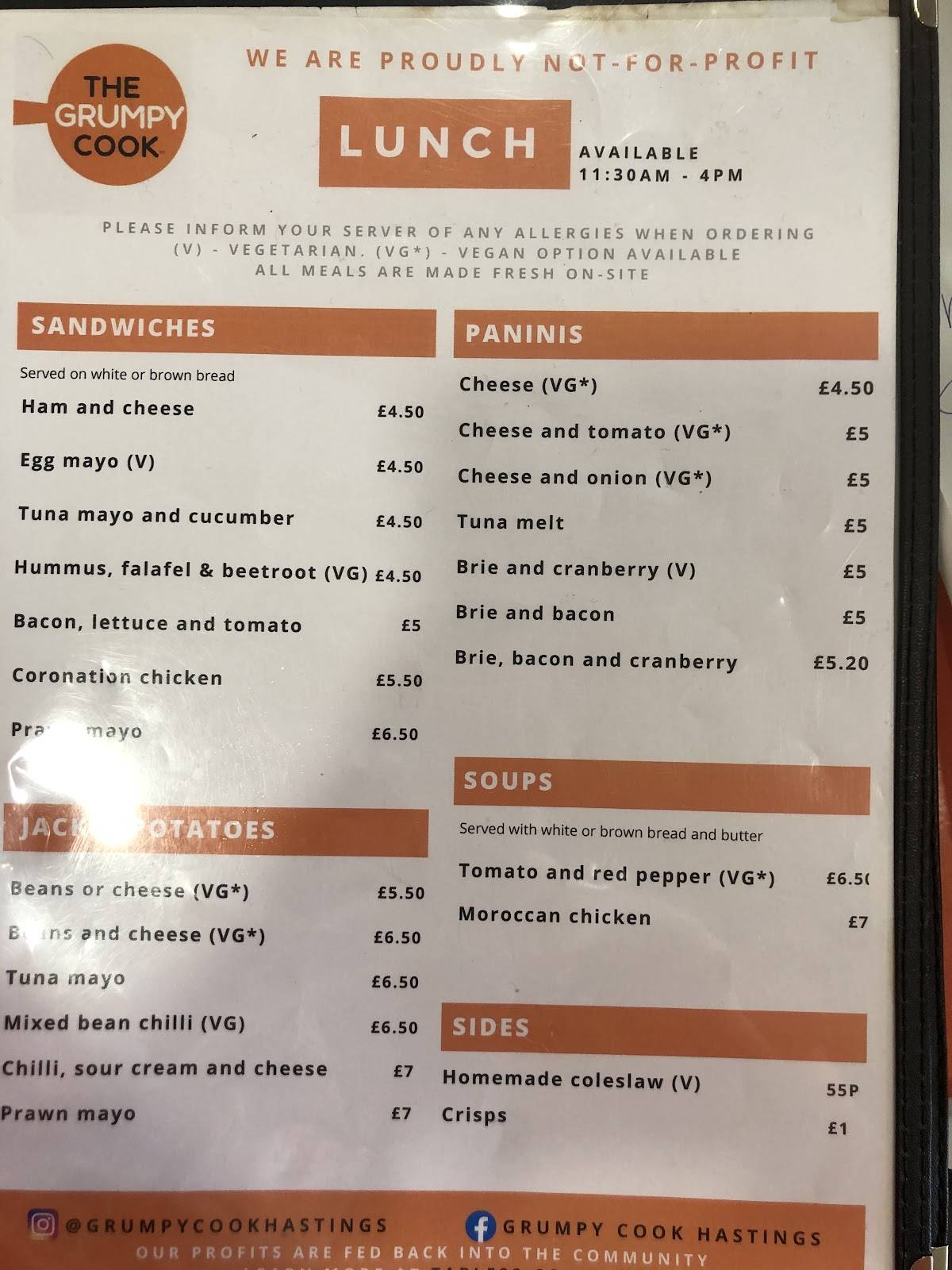 Menu at The Grumpy Cook restaurant, Hastings