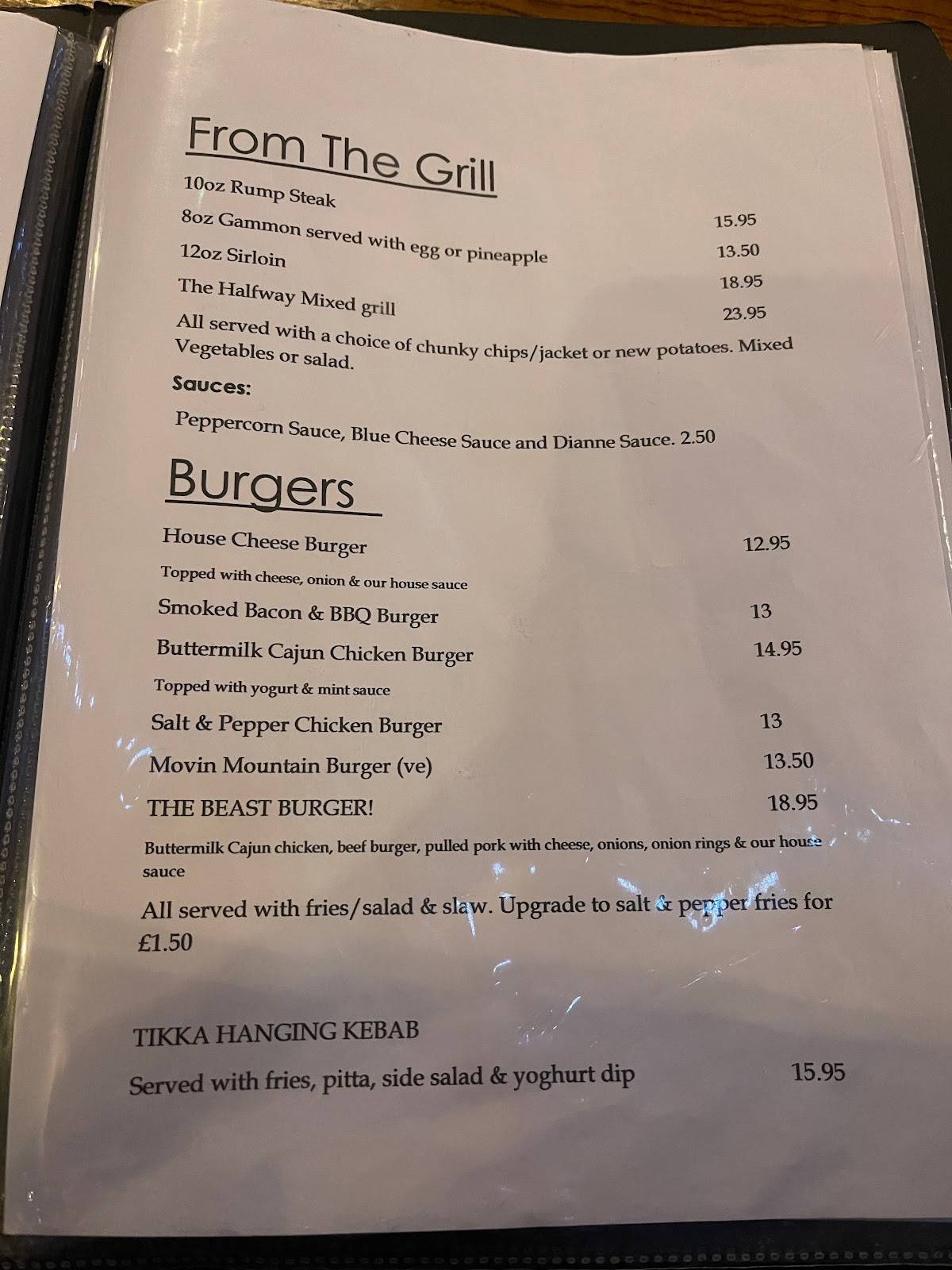 Menu at The Halfway House pub & bar, Oldham, 499 Rochdale Rd