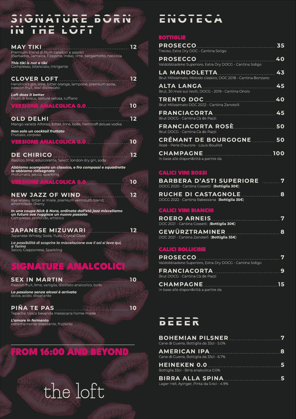 Menu di The Loft 