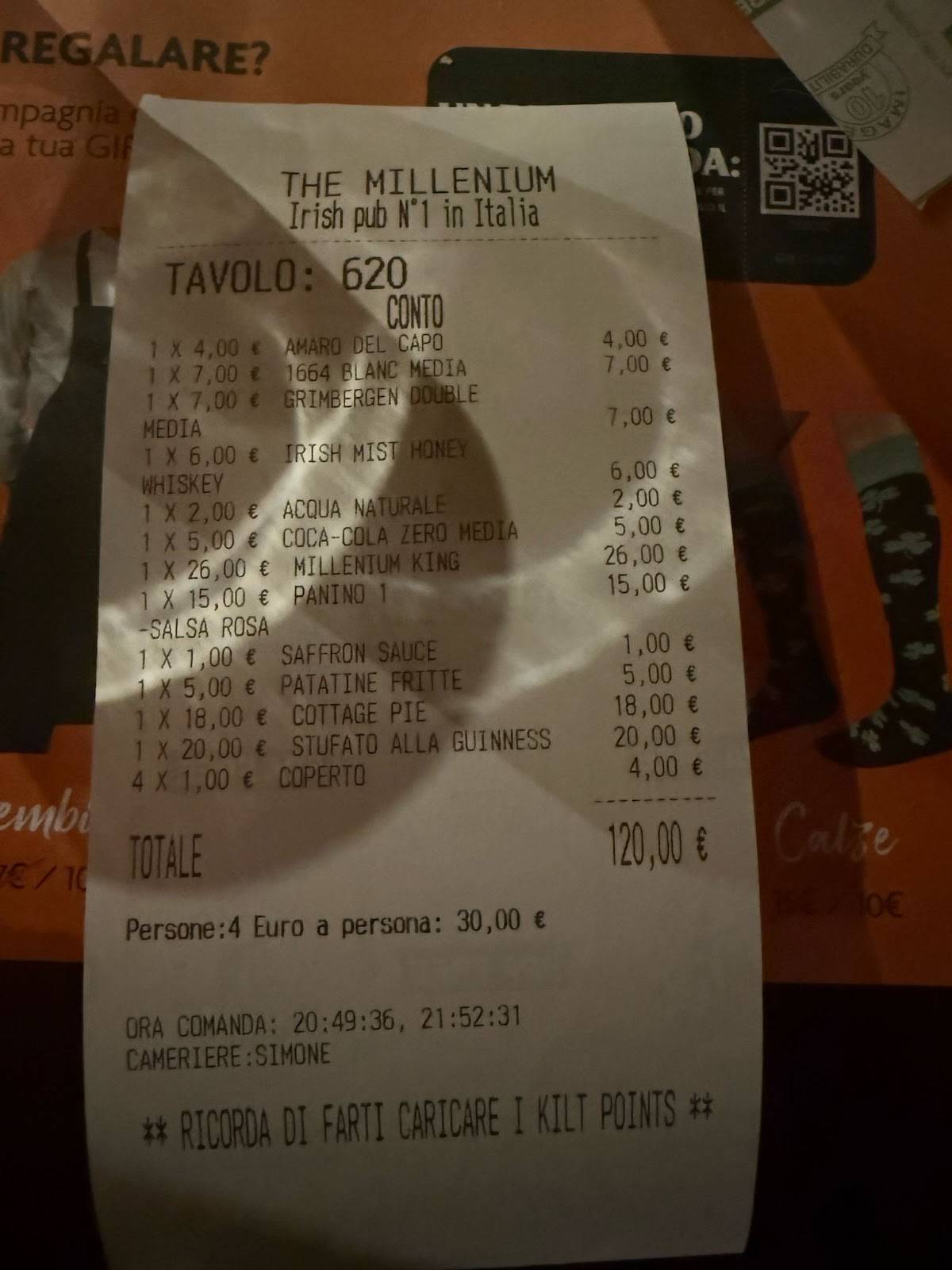 Menu di The Millenium Pub l'Irish Pub N°1 in Italia 