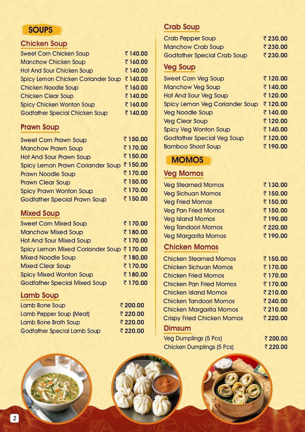 The Noodles Godfather menu