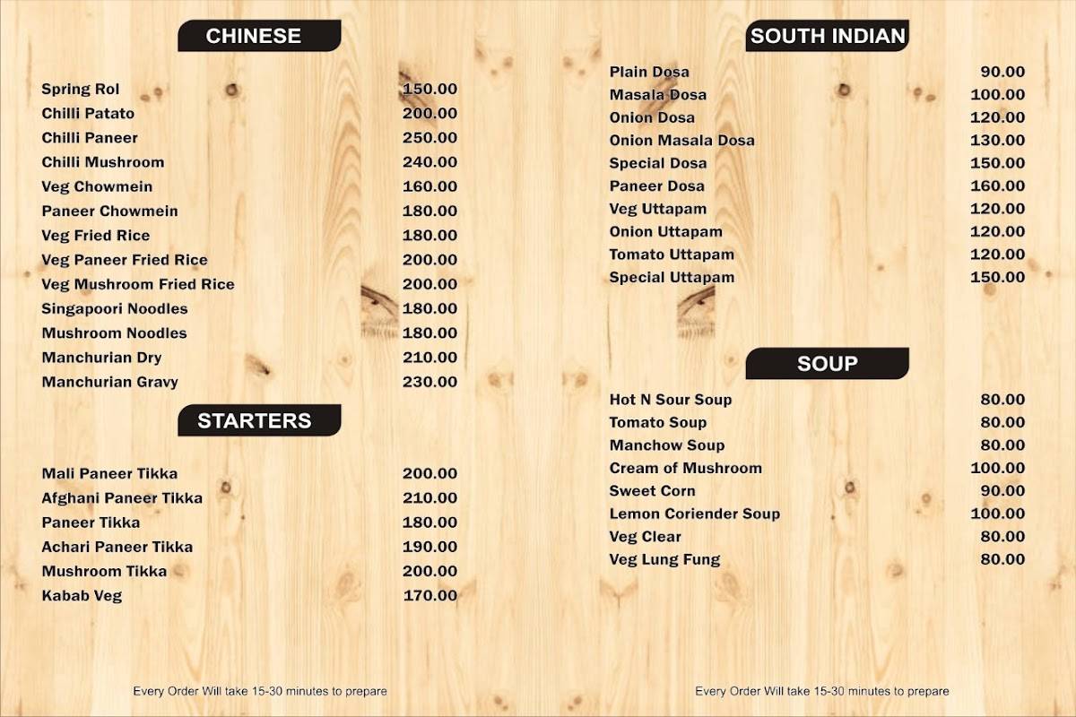 The Pinewood Restaurant menu