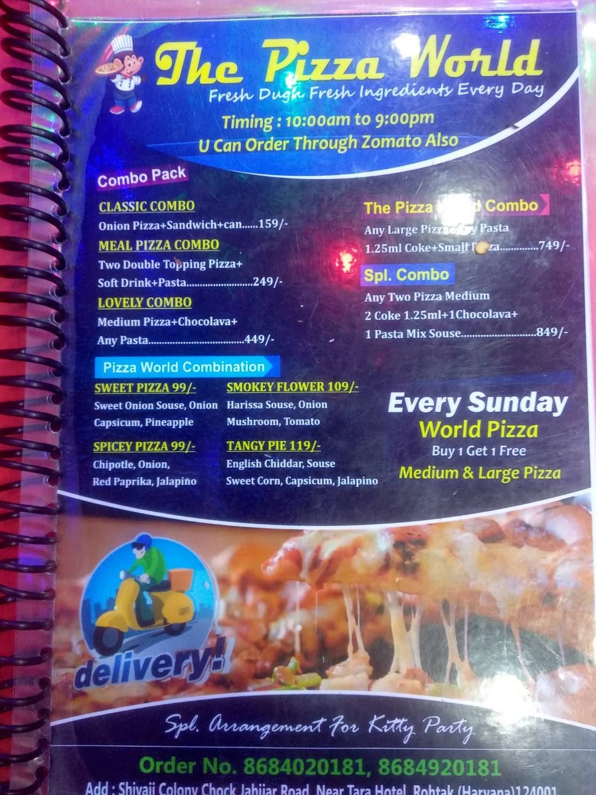 The Pizza World menu