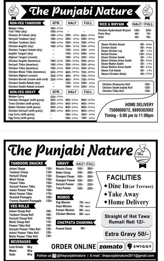 The Punjabi Nature menu