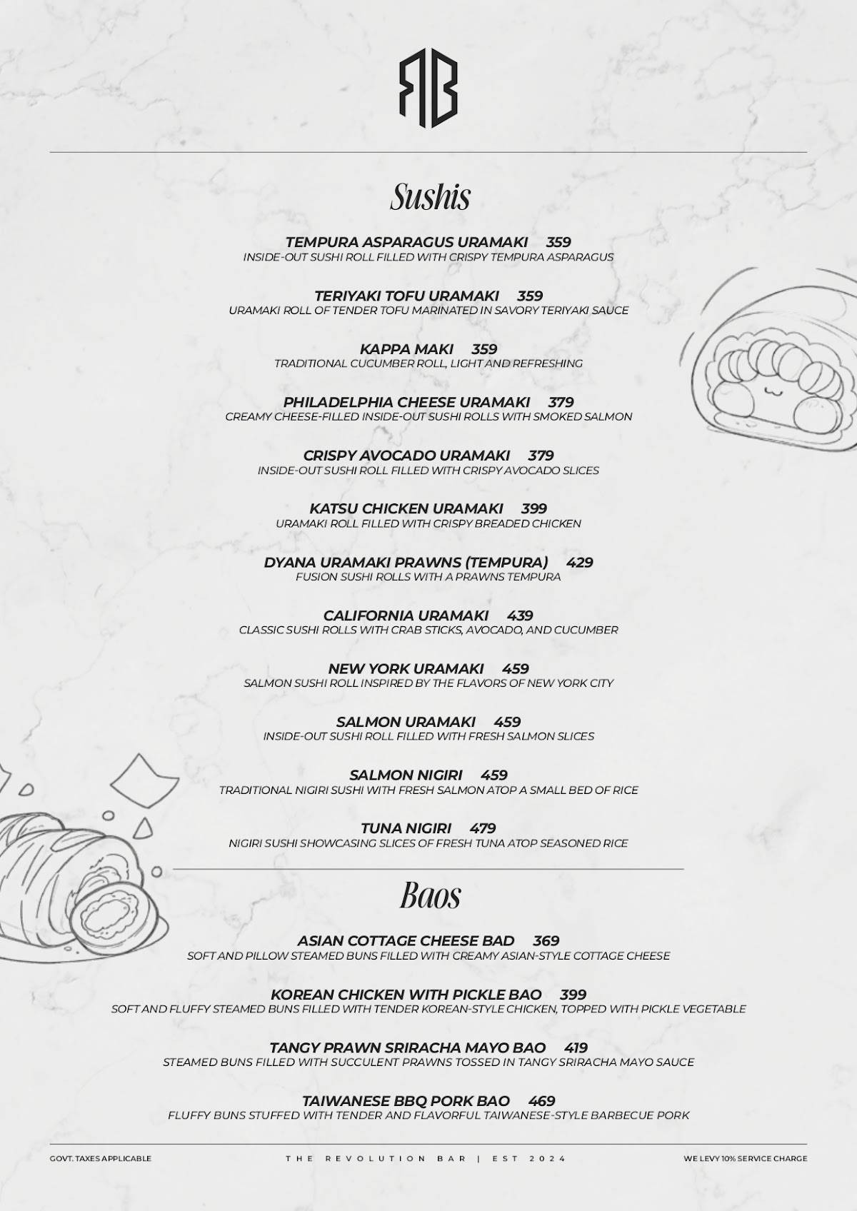 The Revolution Bar menu