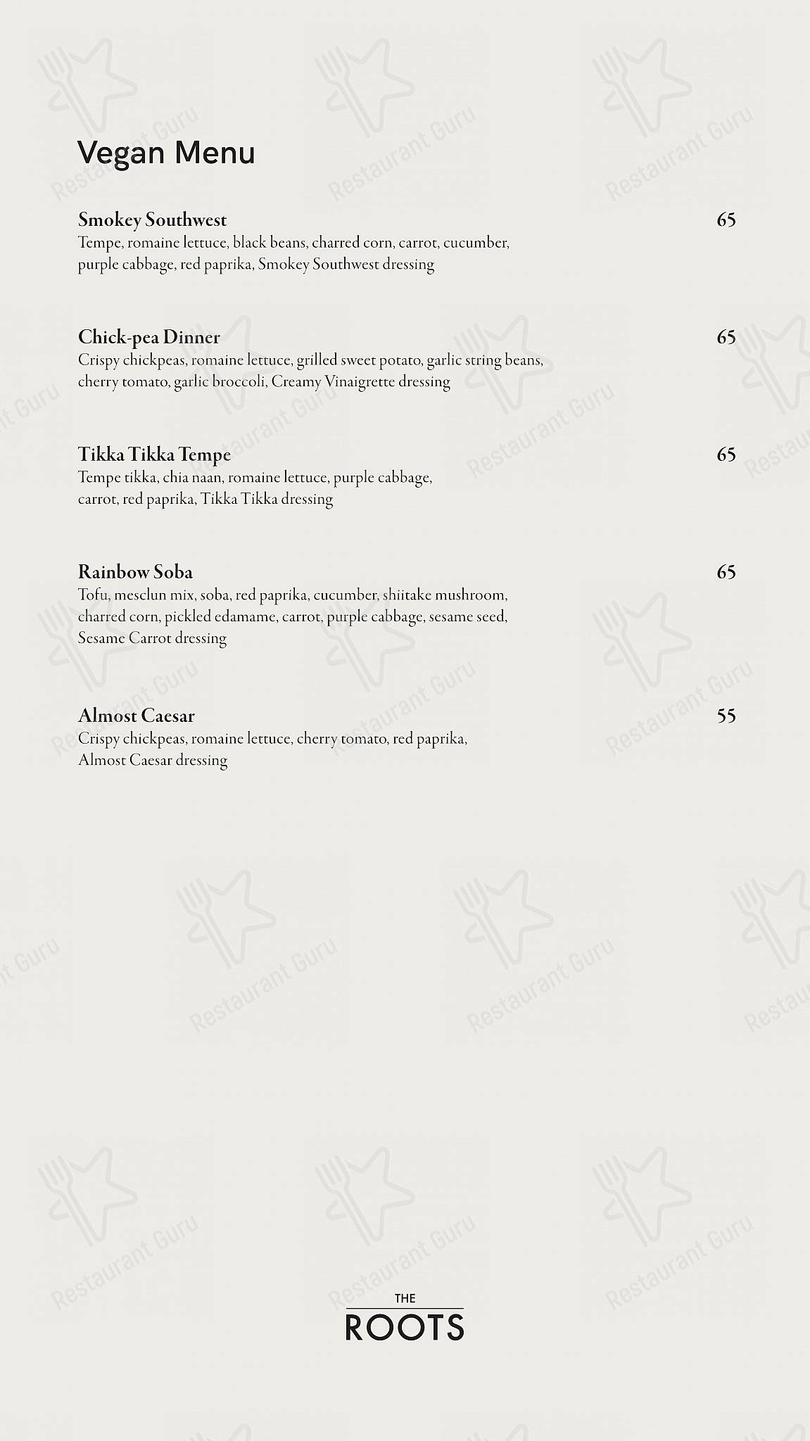 Menu at The Roots cafe, Jakarta