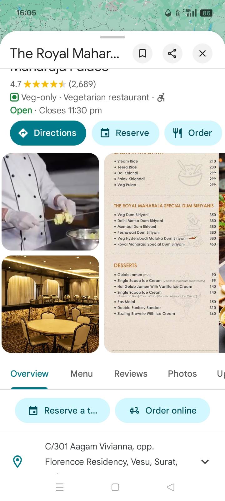 The Royal Maharaja Palace menu