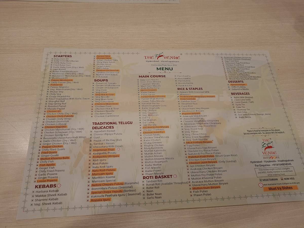 The Spicy Venue menu