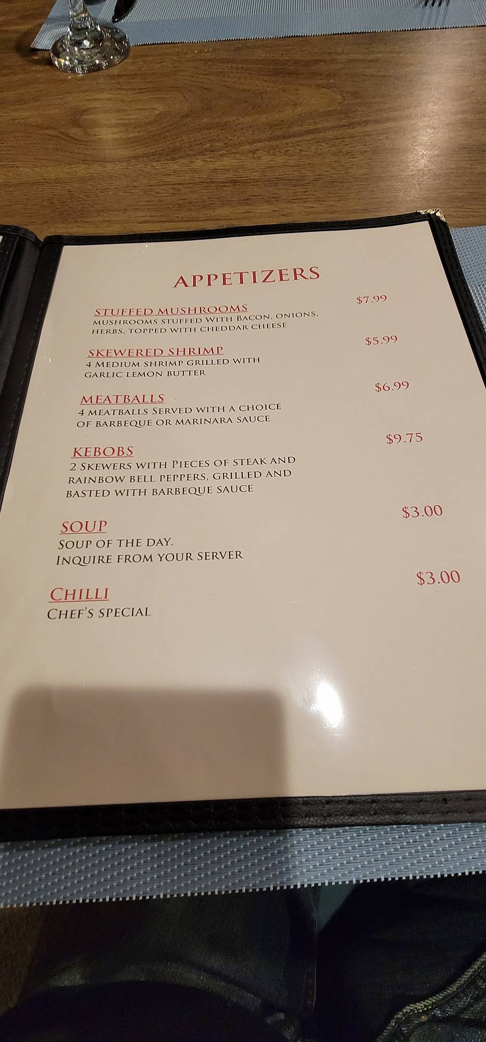 Menu at The Steakhouse, La Junta