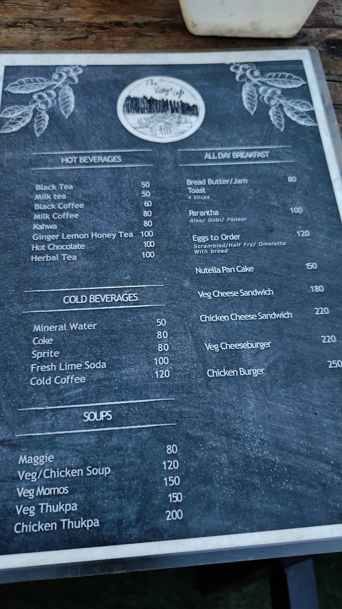 The Village Cafe, Sethan menu