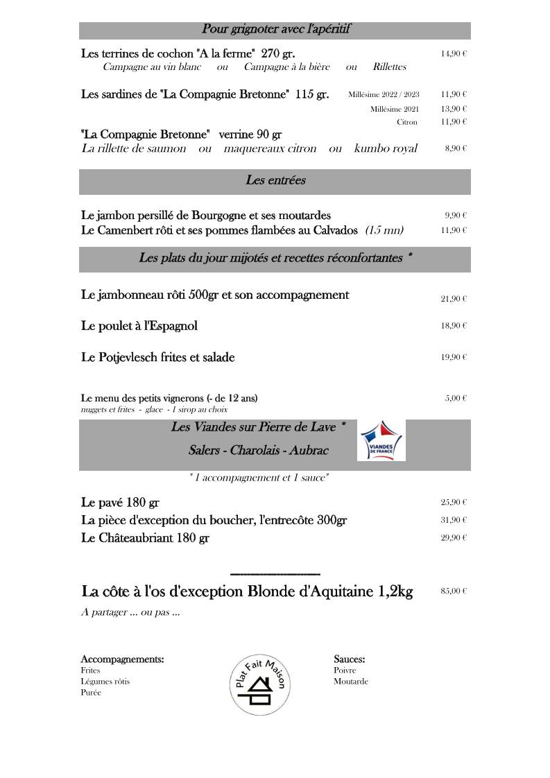 Menu de L'Etiquette " Cave à Manger - Cave à Vin "