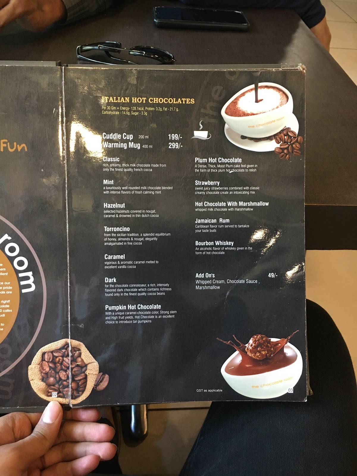 The Chocolate Room menu