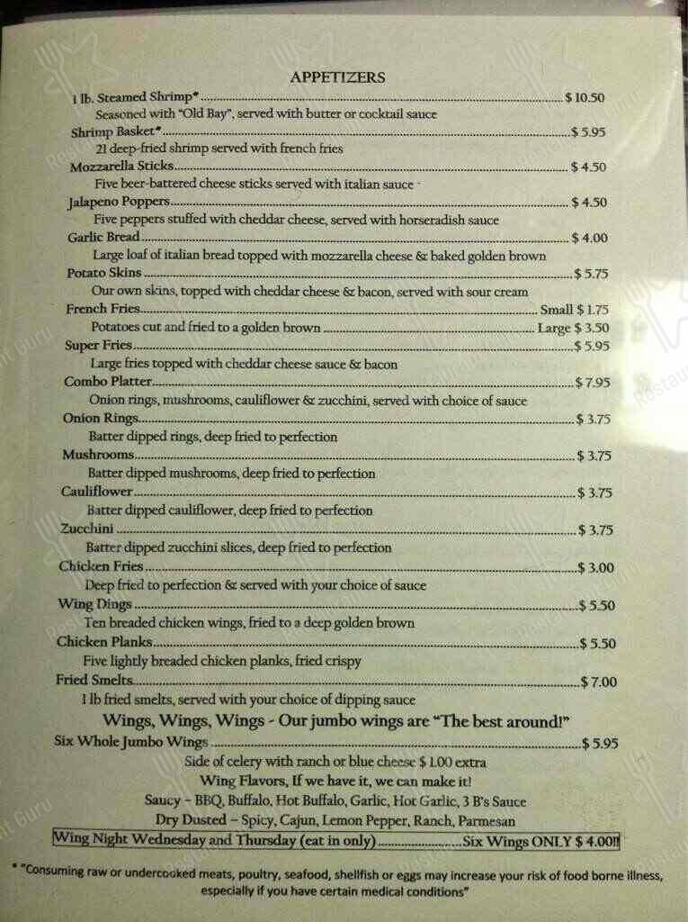 Menu at Three B's pub & bar, Zelienople