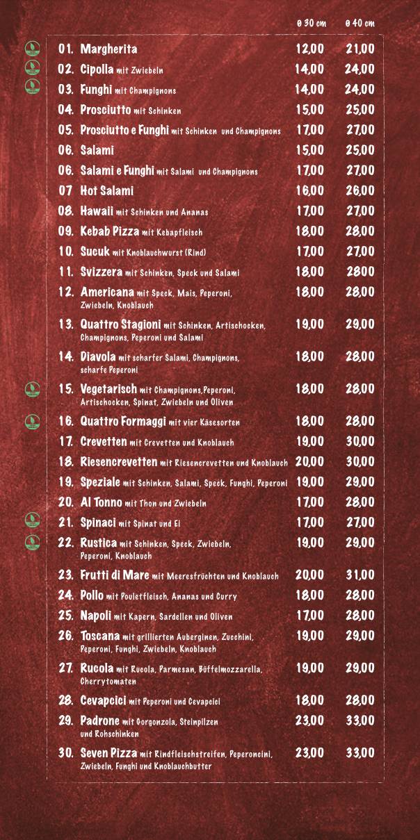 Menu di Sevens Restaurant Bar Take Away 