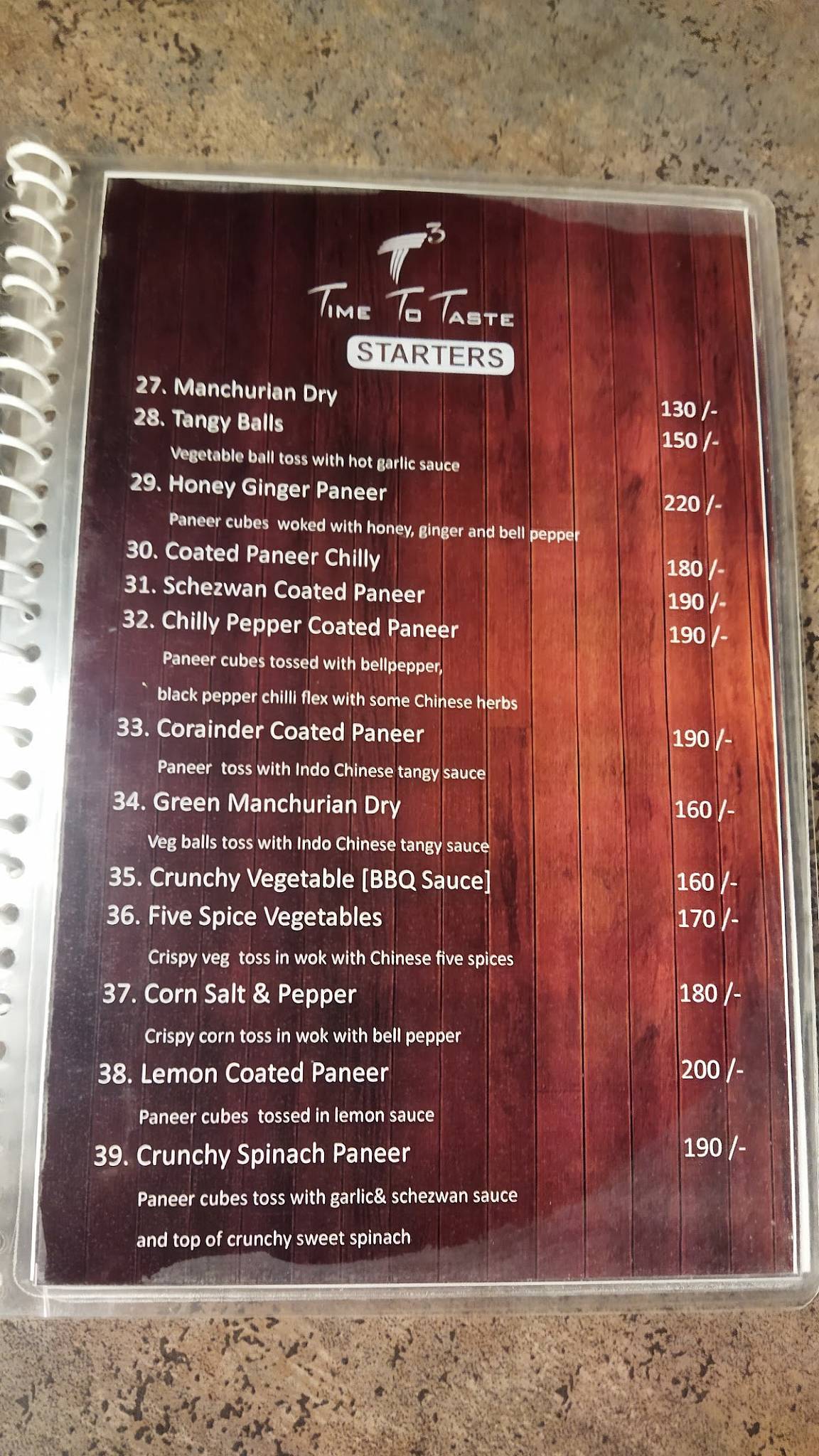 Time To Taste menu