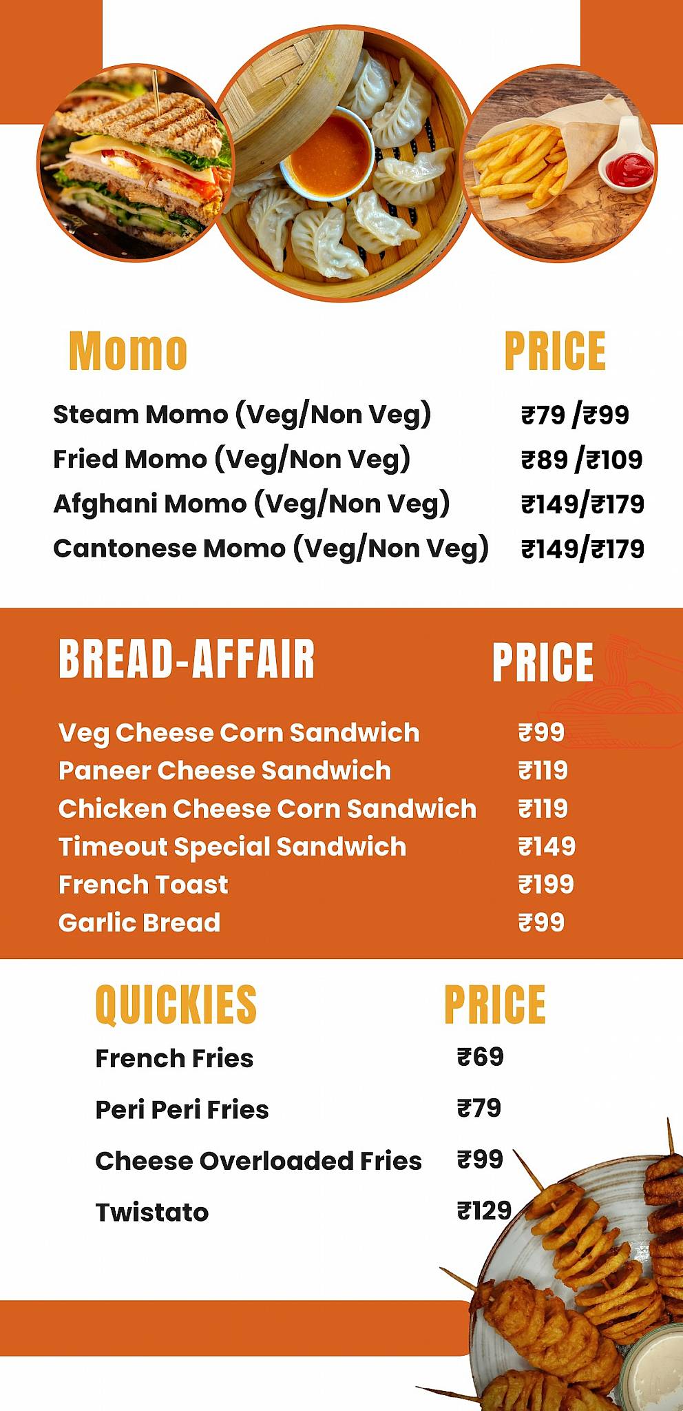 Timeout Gaming Cafe menu