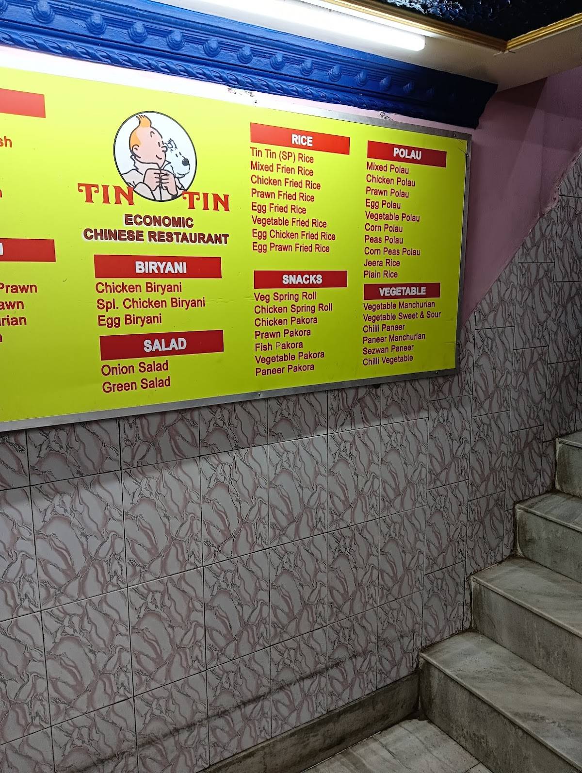 Tin Tin Economic Chinese Restaurant menu