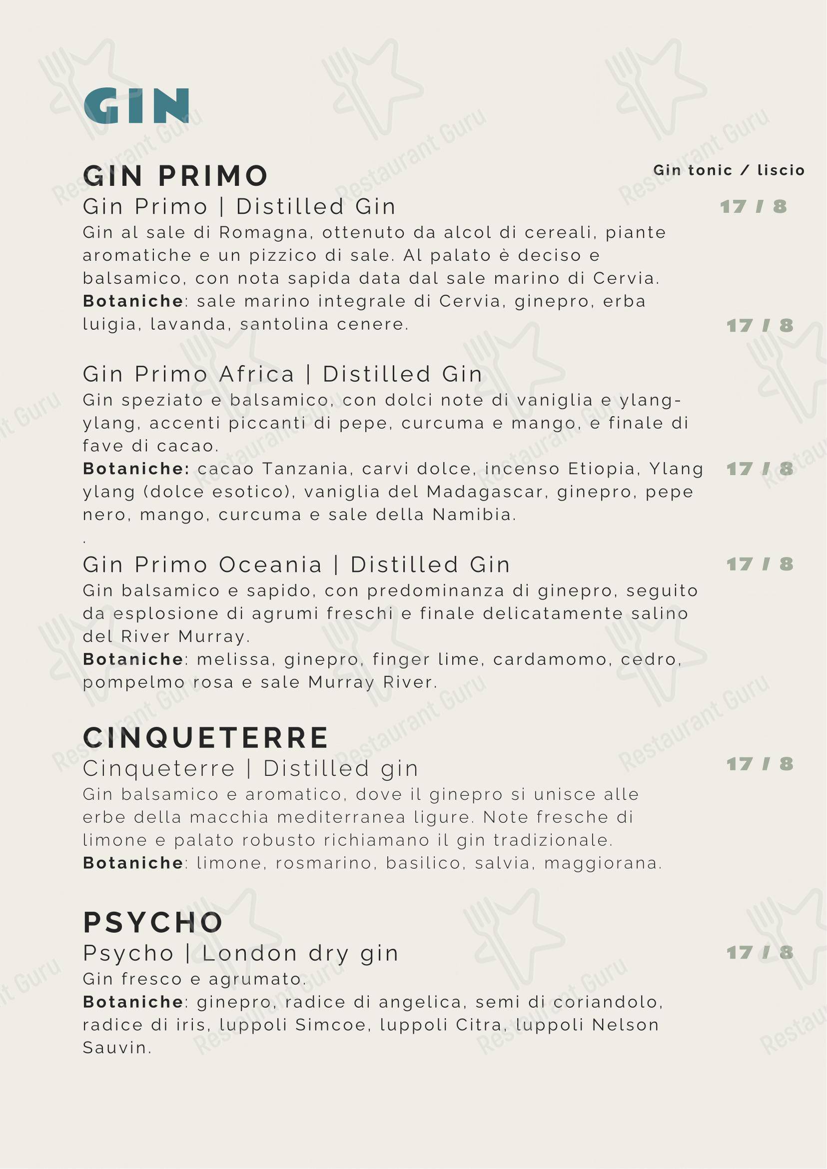 Menu bar per Tipico 20 in Roma